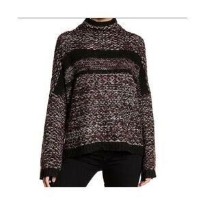 JOHN + JENN Chunky Knit Mock Neck Pullover Sweater Maroon & Black Size Small